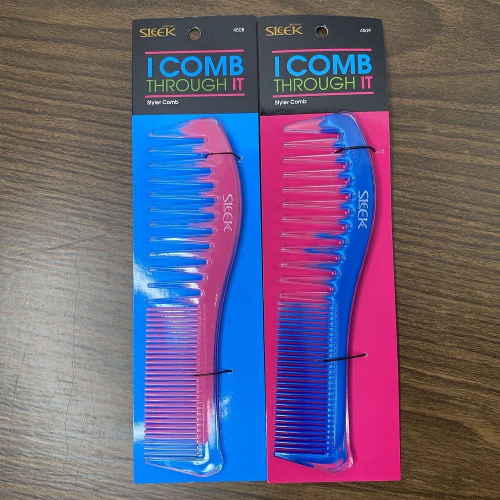 Sleek I Comb Through It Hair Comb Set Of 2 Blue & Pink New